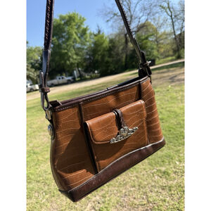 Brighton Brown Leather Shoulder Bag Purse Silver Hardware Braided Detailed Strap